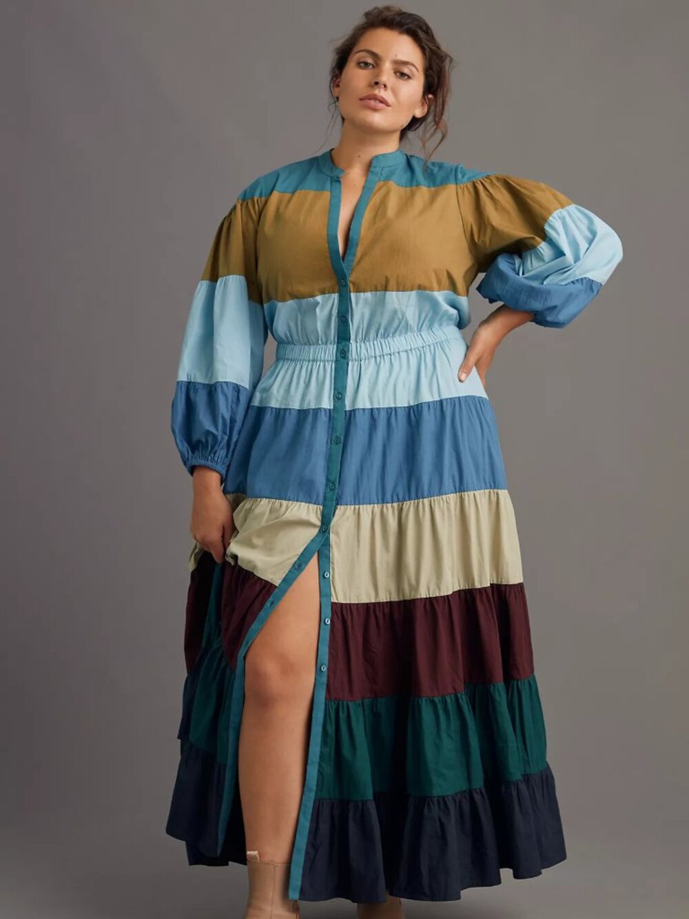 Anthropologie Forever That Girl Tiered Colorblocked Maxi Dress Size 1X NWT